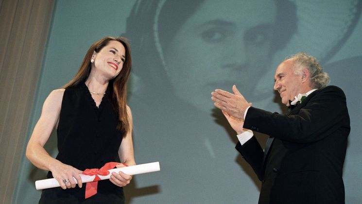 Holly Hunter, Prix d'interprétation Féminine - The Piano ( La Leçon de Piano) - Michel Piccoli © Gérard Julien / AFP