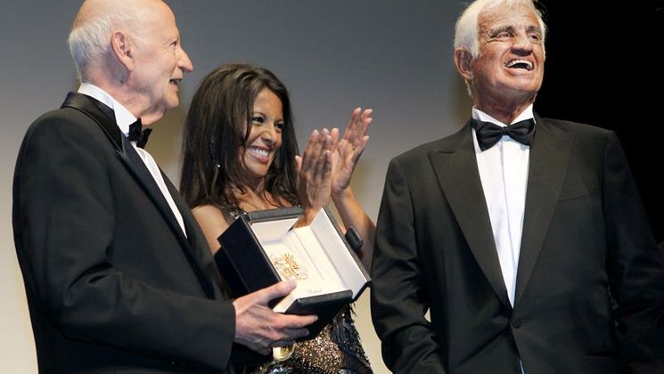 Gilles Jacob, Barbara Gandolfi, Jean-Paul Belmondo - Honorary Palme d'Or © AFP