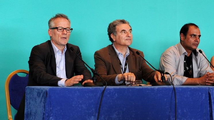 Thierry Frémaux, Serge Toubiana, Mojtaba Mirtahmasb - Conférence de presse - Ceci n'est pas un Film © FIF/Lucas Haegeli