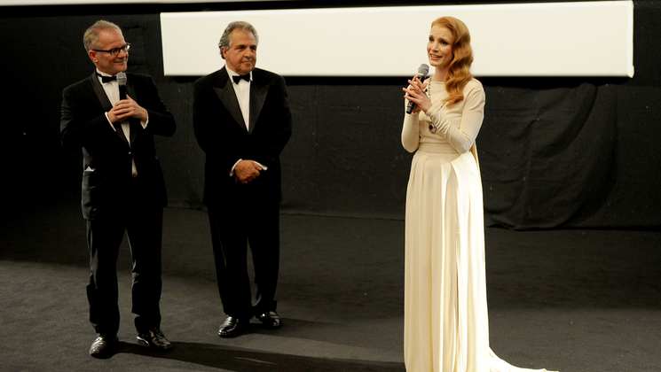 Thierry Frémaux, Jim Gianopoulos and Jessica Chastain - Presentation  - Cleopatra © FDC / L. Otto-Bruc