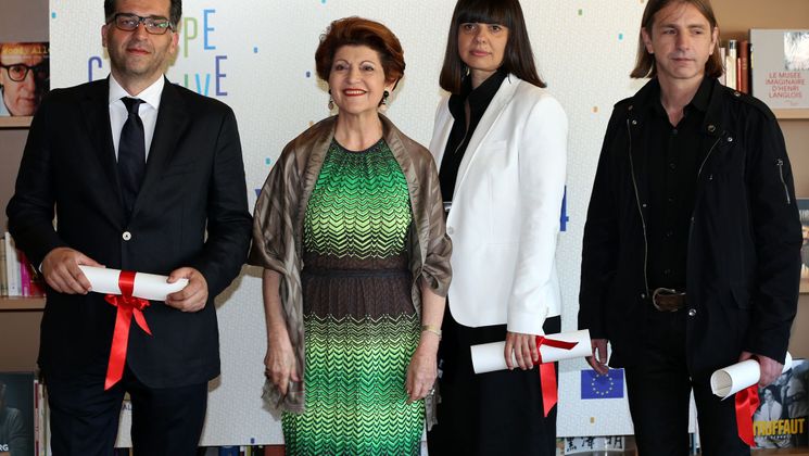 Danis Tanović, Androulla Vassiliou, Amra Baksic Camo et Predrag Kojović - Prix Media 2014 - Journée de l'Europe © FDC / G. Lassus-Dessus