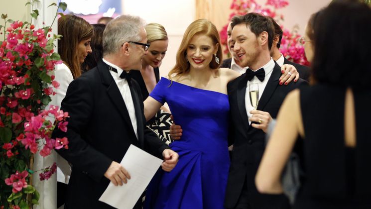 Thierry Frémaux, Jessica Chastain et James McAvoy - Présentation - The Disappearance of Eleanor Rigby © FDC / K. Vygrivach