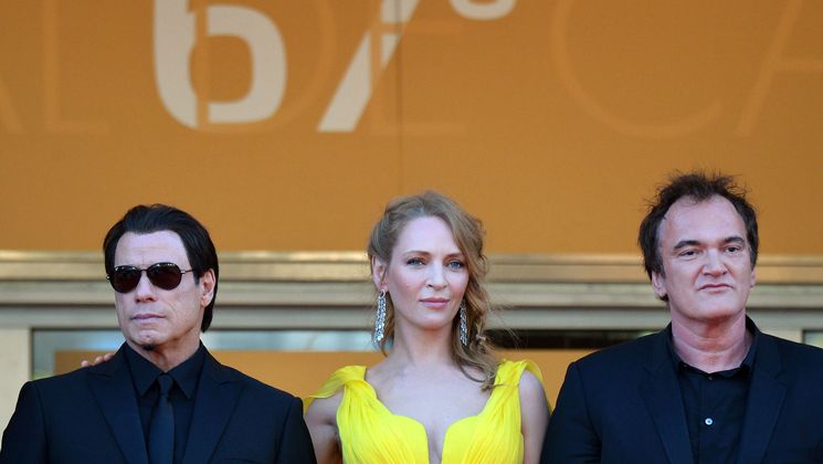 John Travolta, Uma Thurman et Quentin Tarantino - Montée des marches - Pulp Fiction © AFP / A. Pizzoli