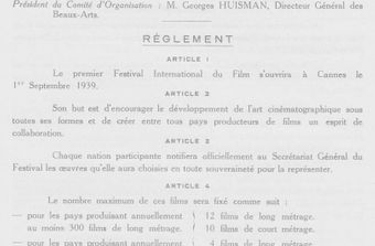 Extrait du réglement du Festival International du Film de Cannes, 1939