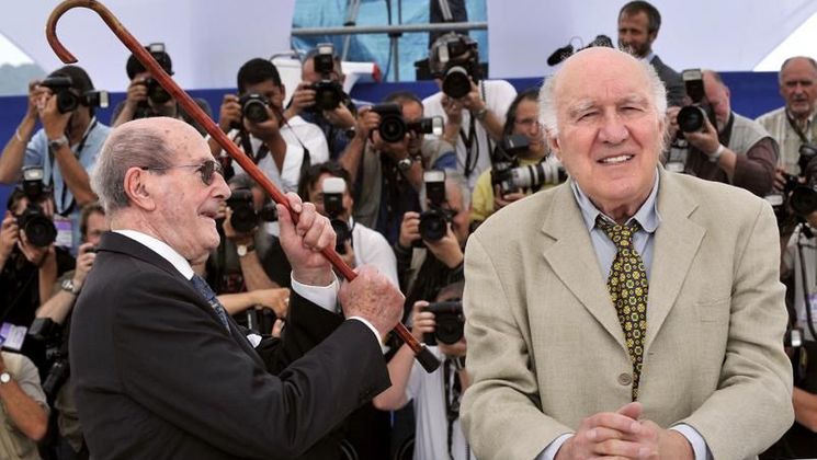 Manoel de Oliveira and Michel Piccoli, Photocall of the tribute to Manoel de Oliveira © AFP