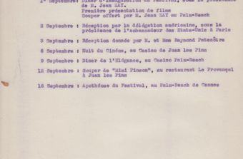 Liste des manifestations prévues pour le Festival de Cannes 1939