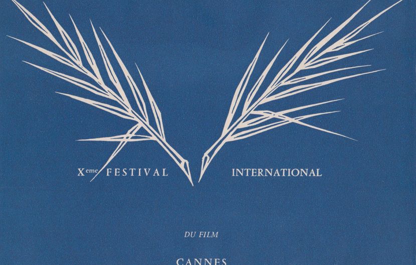 En 1957, Raymond Gide redessine la Palme pour la couverture d’un album publié lors du Xe anniversaire du Festival. © FDC