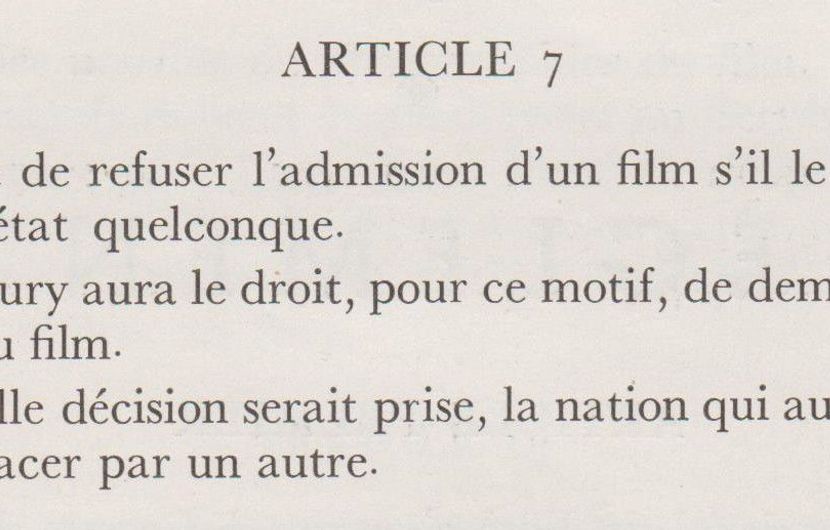Extraits du Règlement du Festival International du Film de Cannes 1946 © FDC