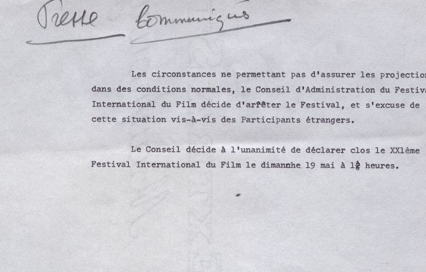 Face aux circonstances, le Conseil d’Administration décrète la fin du Festival 1968 © FDC