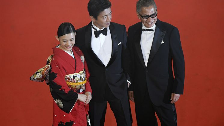 Hana Sugisaki,  Takuya Kimura and Takashi Miike - Mugen no Jūnin (Blade of the Immortal) © Antonin Thuillier / AFP