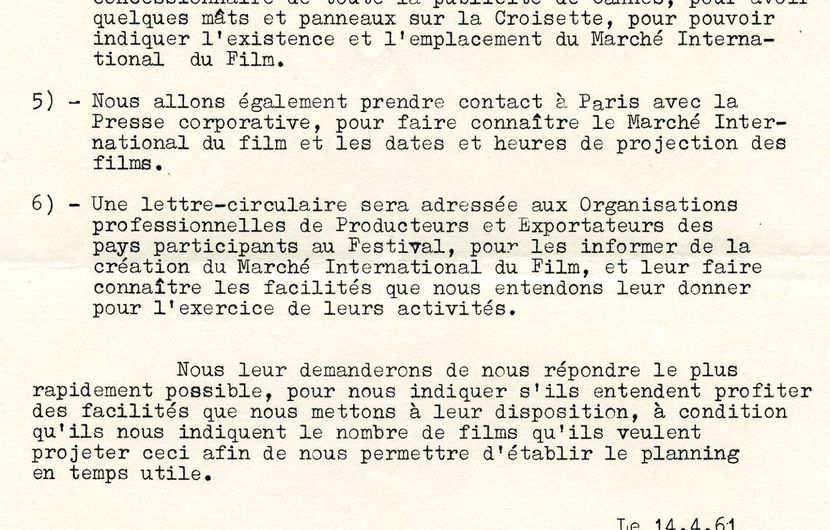 Correspondences between Robert Favre Le Bret and the Chambre Syndicale de la Production Cinématographique Français (Trade Union of French Cinematographic Production), 1961 - Page 4 of 5 © FDC