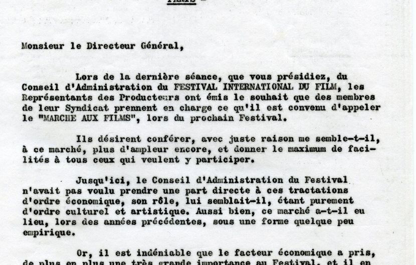 Correspondences between Robert Favre Le Bret and the Chambre Syndicale de la Production Cinématographique Français (Trade Union of French Cinematographic Production), 1961 - Page 1 of 5 © FDC