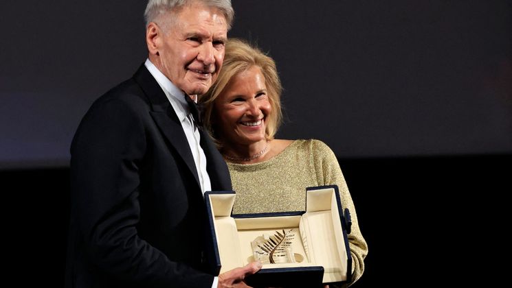 Harrison Ford, Honorary Palme d'or & Iris Knobloch, President of the Festival de Cannes  © Valery Hache / AFP