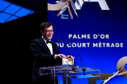 Croatian directpr Nebojsa Slijepcevic delivers a speech after he was awarded with the Short Film Prize for the film "The Man Who Could Not Remain Silent" during the Closing Ceremony at the 77th edition of the Cannes Film Festival in Cannes, southern France, on May 25, 2024. (Photo by Valery HACHE / AFP)